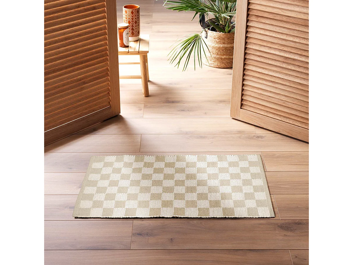 Tapis Damier en Coton "Jenna" 50x80cm Naturel