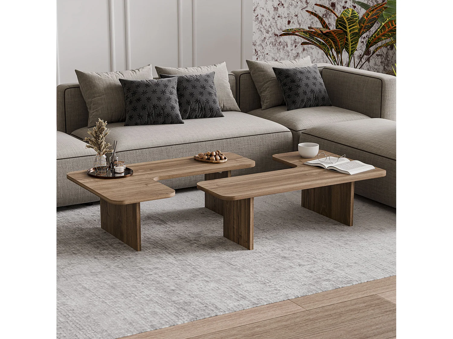 Table basse Toro - Set de 2 - Modulaire (Noyer)
