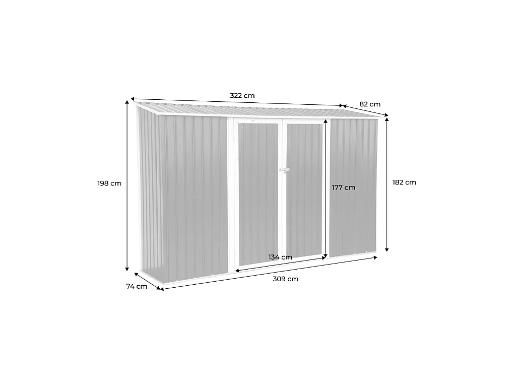 Caseta de jardín de acero galvanizado adosado con kit de anclaje, 2,57