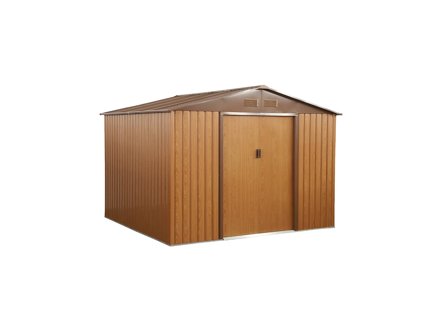 Abri de jardin en métal - Calaisis - 7.06m² bois et marron - Cabane à outils avec deux portes coulissantes. kit de fixation sol inclus. maison de rangement. remise