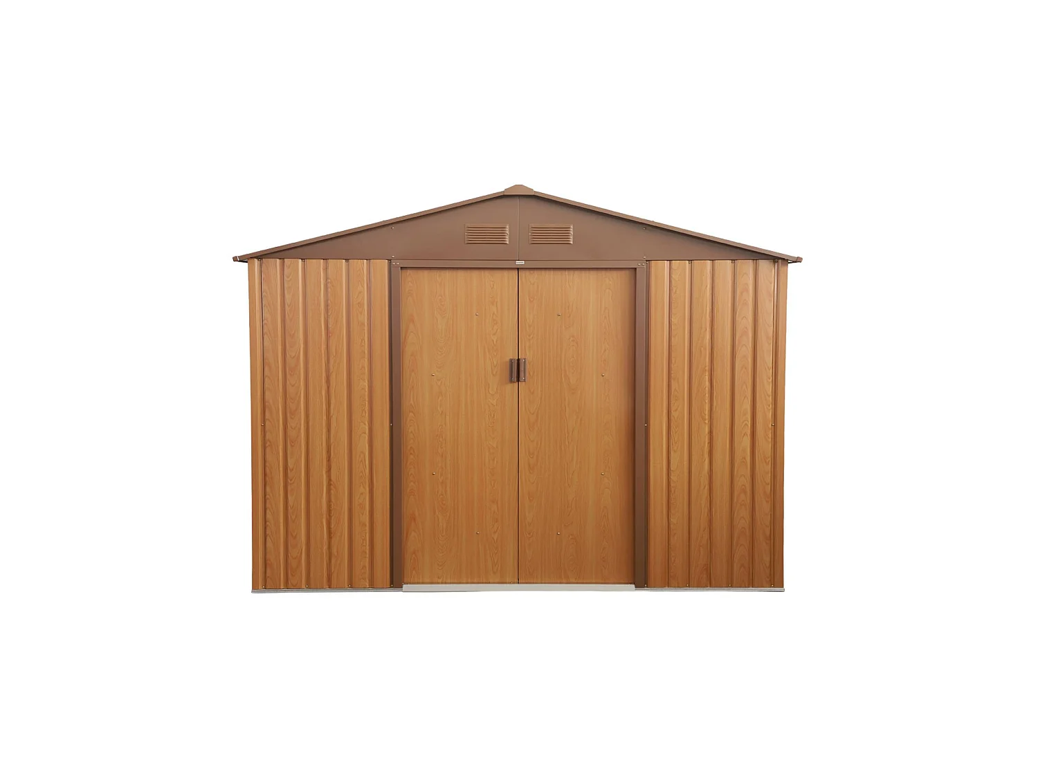 Abri de jardin en métal - Calaisis - 7.06m² bois et marron - Cabane à outils avec deux portes coulissantes. kit de fixation sol inclus. maison de rangement. remise