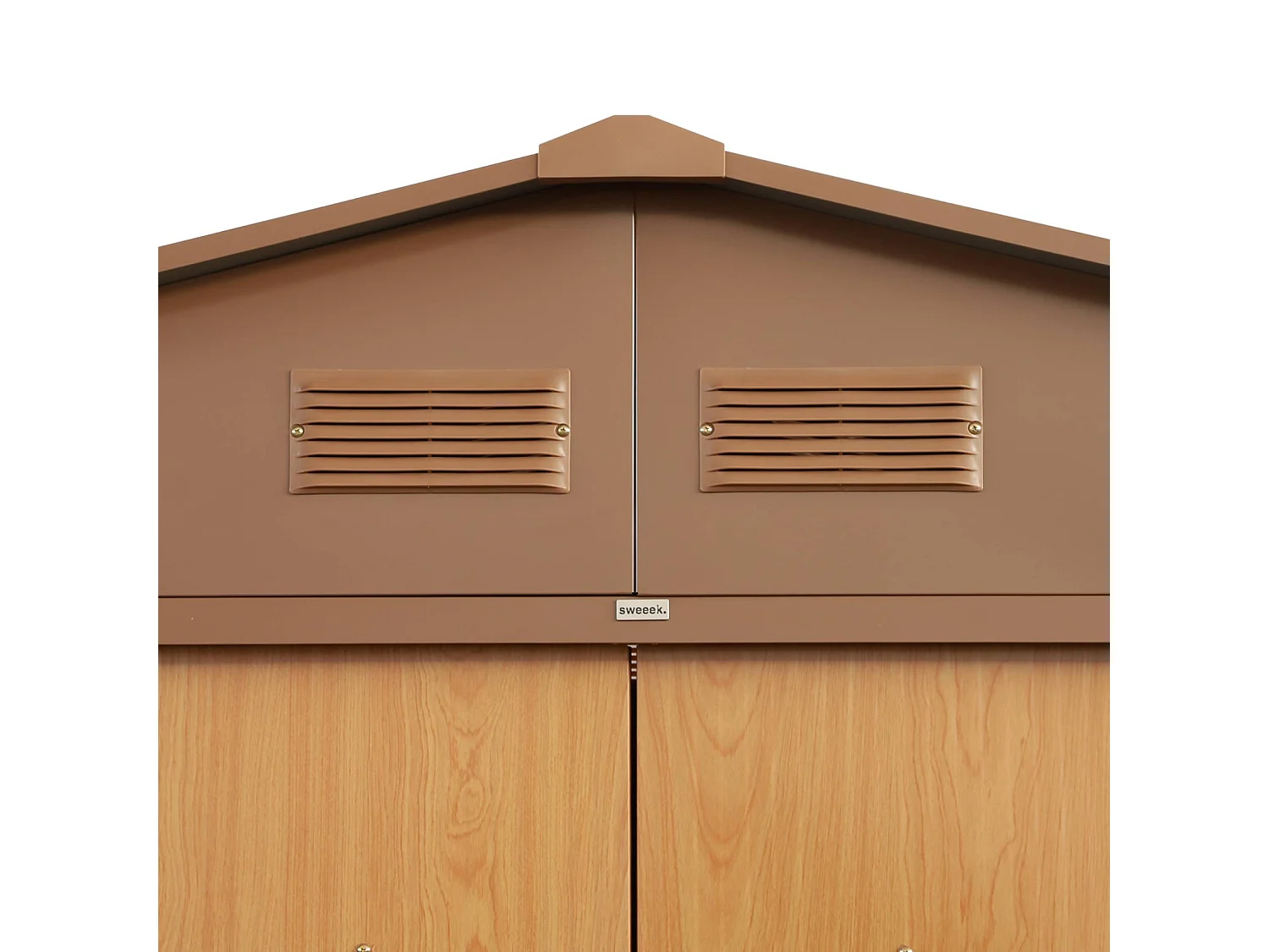 Abri de jardin en métal - Calaisis - 7.06m² bois et marron - Cabane à outils avec deux portes coulissantes. kit de fixation sol inclus. maison de rangement. remise