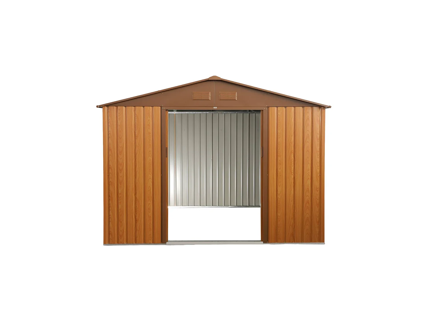 Abri de jardin en métal - Calaisis - 7.06m² bois et marron - Cabane à outils avec deux portes coulissantes. kit de fixation sol inclus. maison de rangement. remise