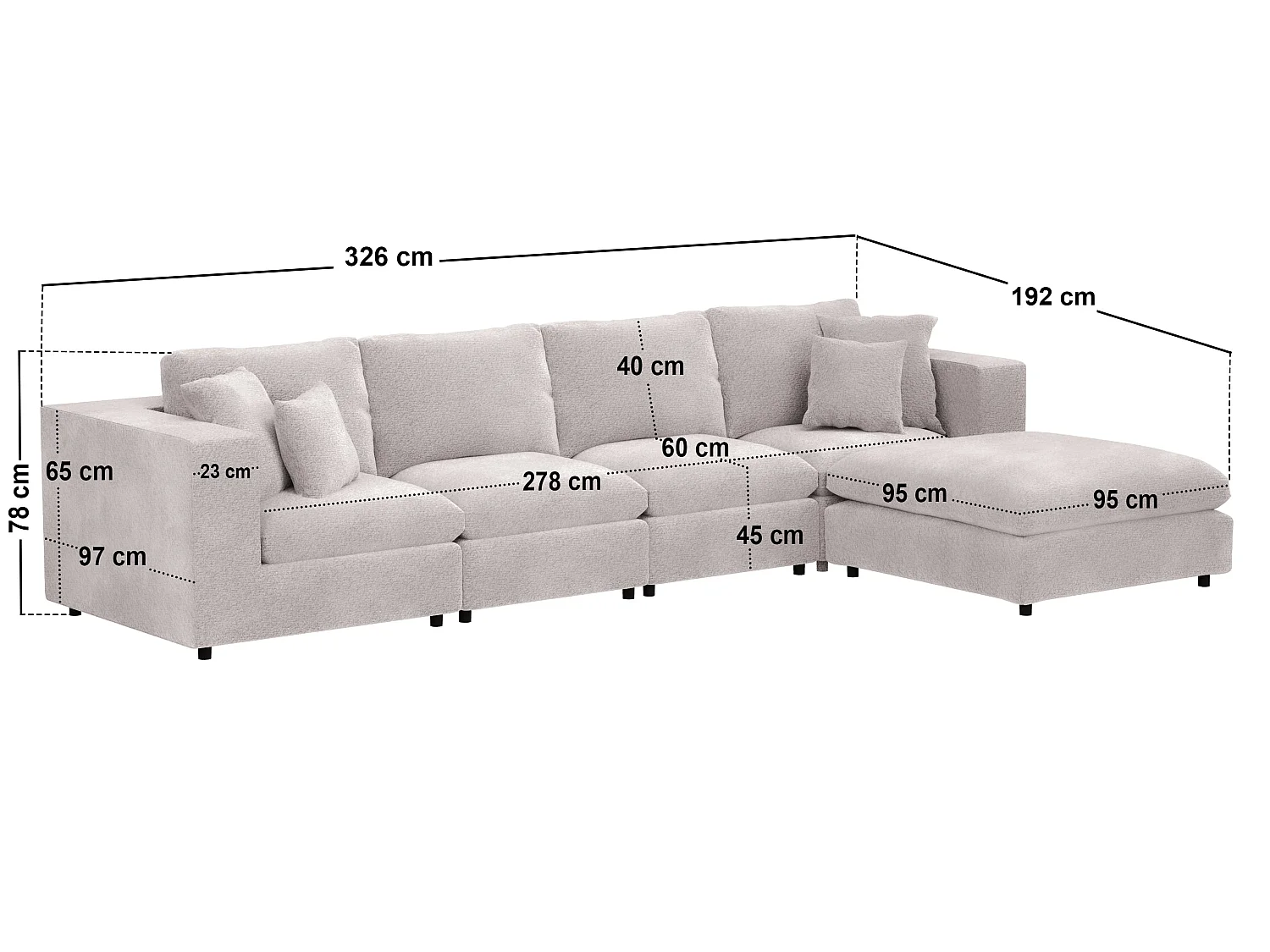 SOLACE+CO Asher Large Sofa with Reversible Footstool Beige Boucle
