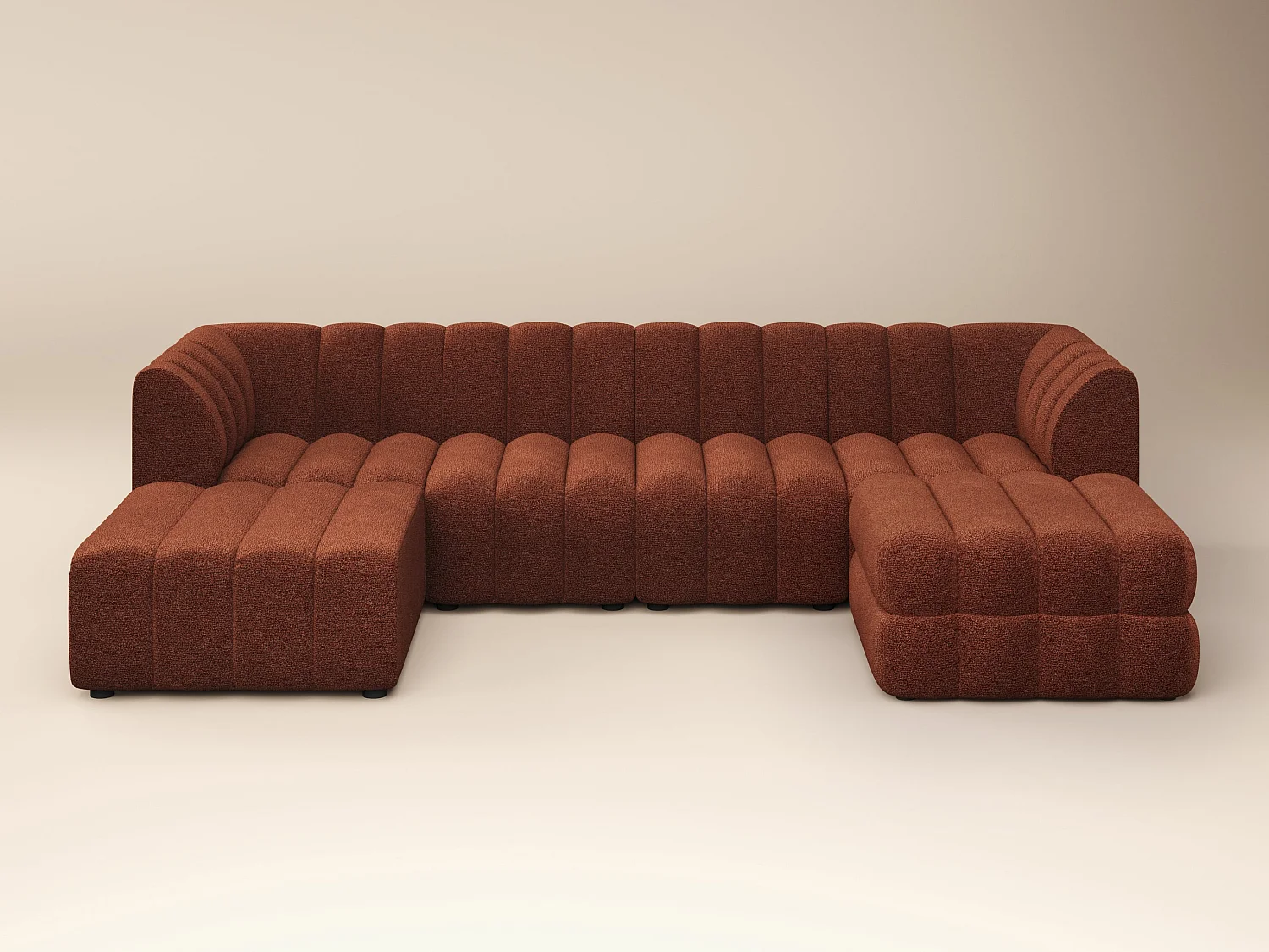 SOLACE+CO Halle Channel Tufted U Shaped Modular Sofa with Storage Footstool Burnt Orange Chenille