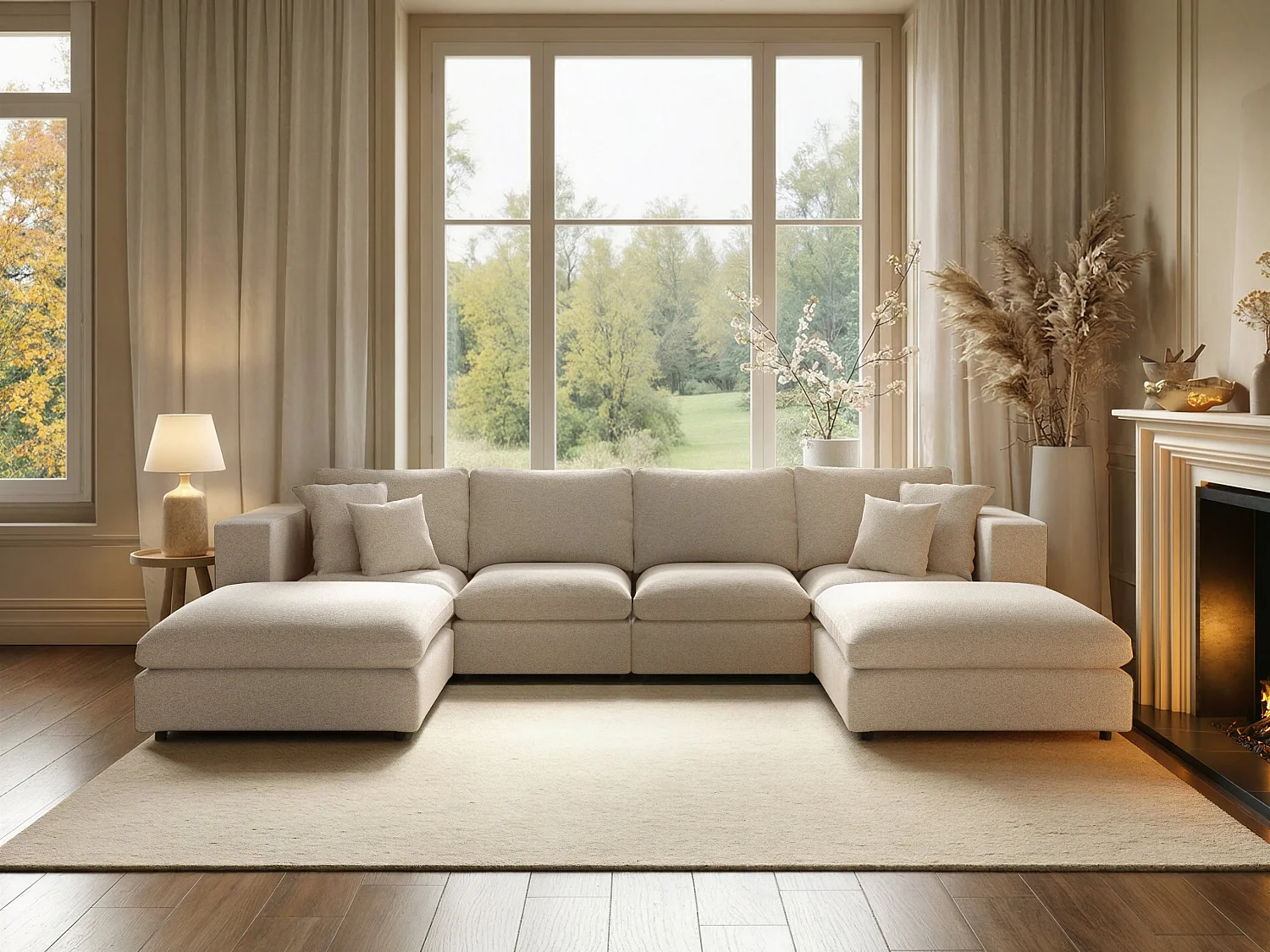 SOLACE+CO Asher Large U Shape Sofa Bundle Beige Boucle