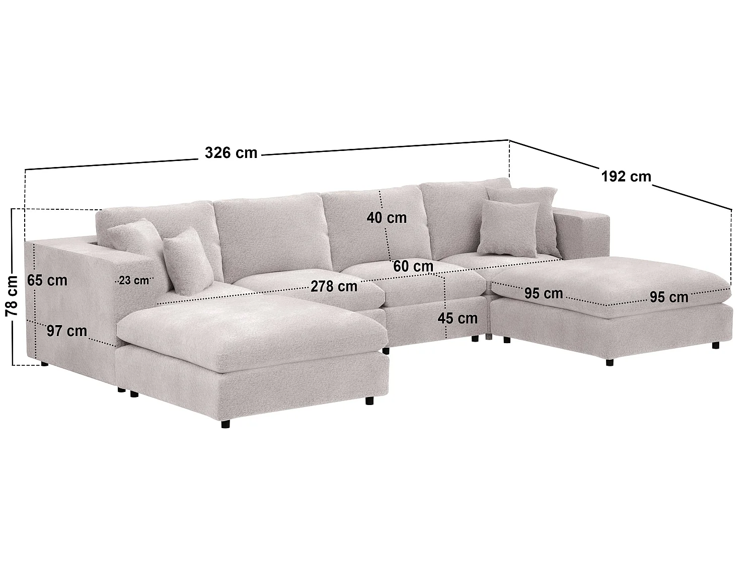 SOLACE+CO Asher Large U Shape Sofa Bundle Beige Boucle