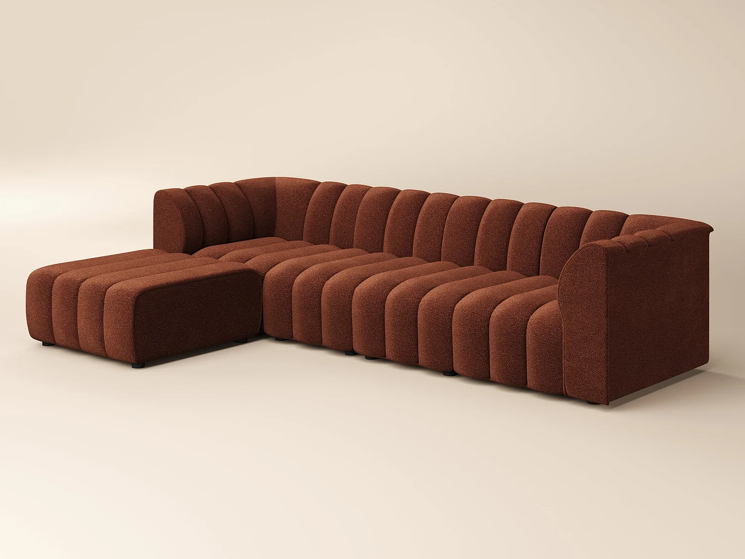 SOLACE+CO Halle 4 Seater Modular Sofa with Reversible Footstool Burnt Orange Chenille