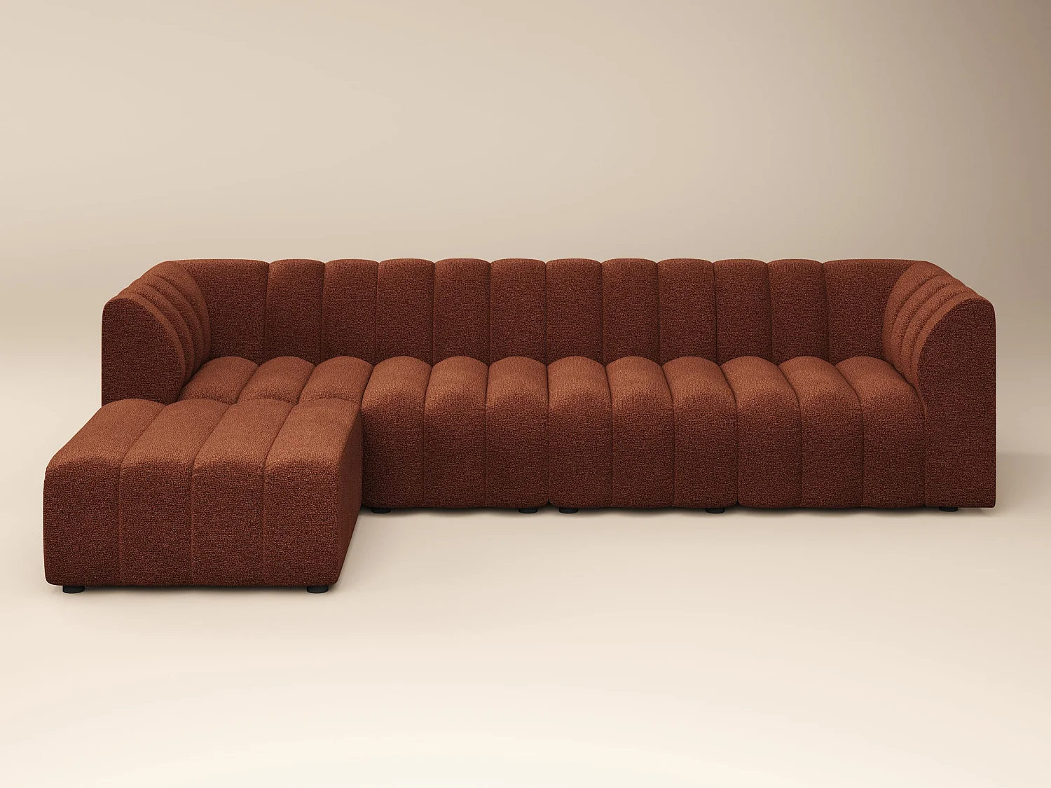 SOLACE+CO Halle 4 Seater Modular Sofa with Reversible Footstool Burnt Orange Chenille