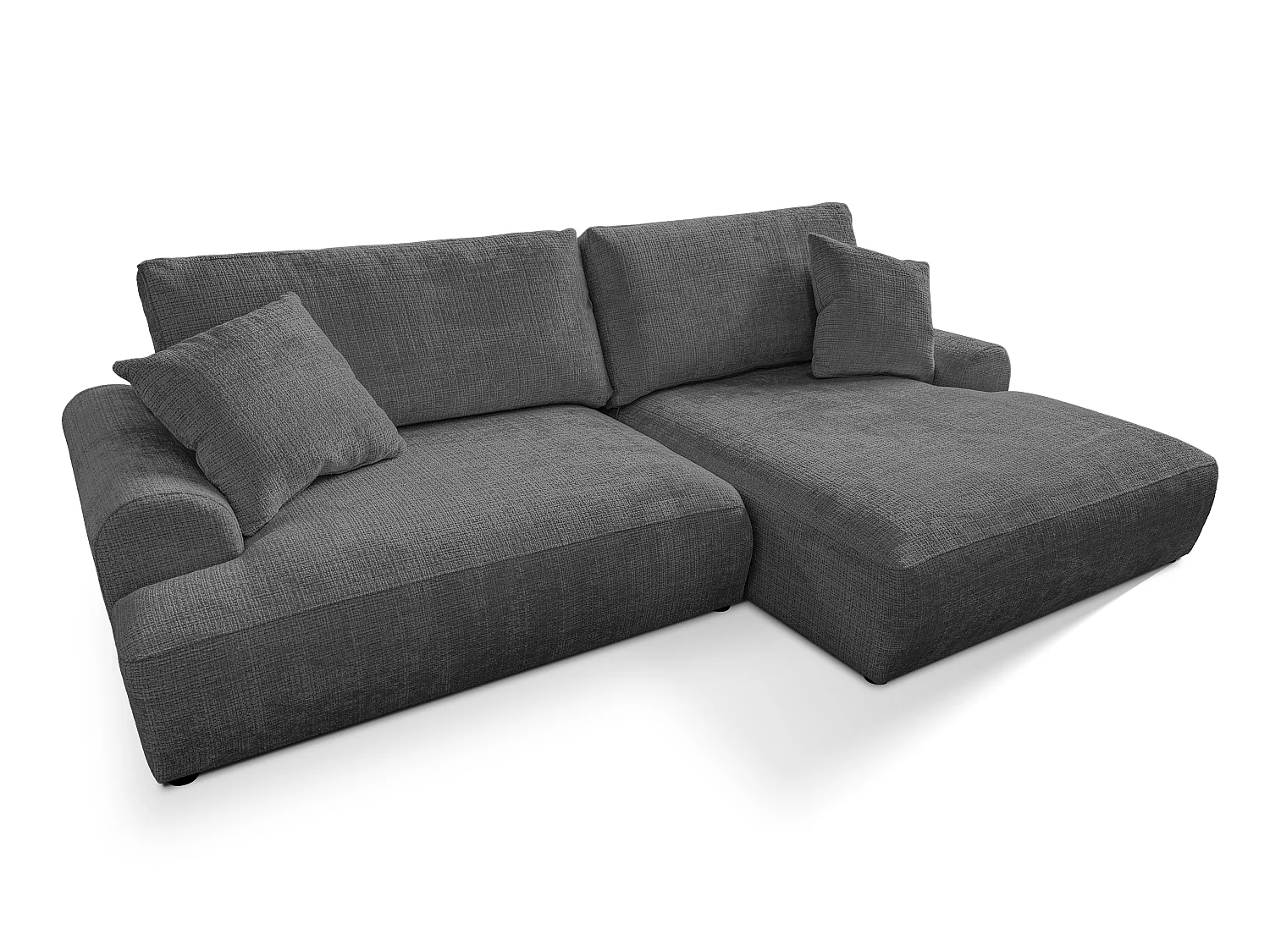 Élégant canapé d’angle avec fonction couchage et coffre de rangement, au style Japandi, en tissu chenille doux MELVANO
