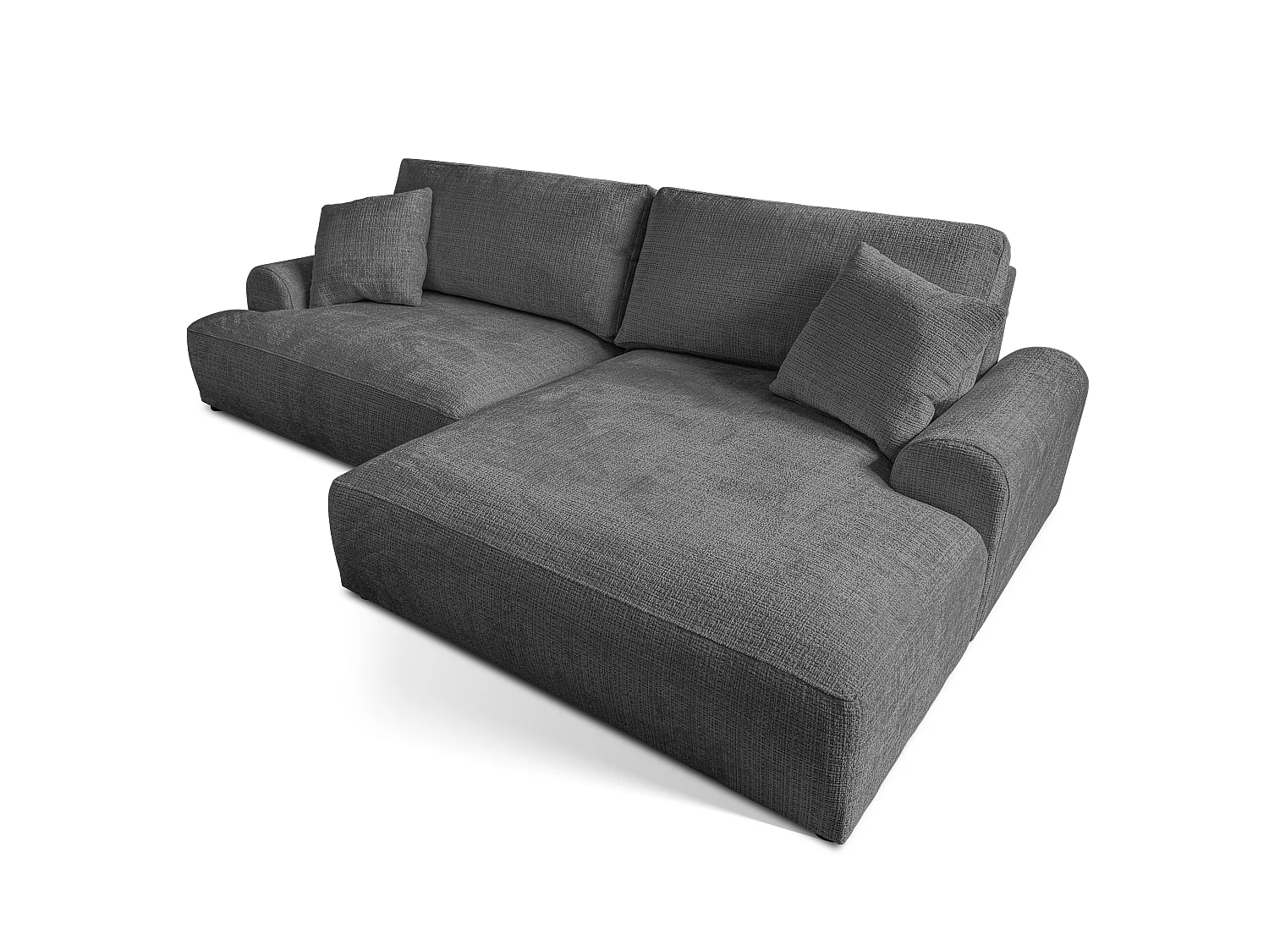 Élégant canapé d’angle avec fonction couchage et coffre de rangement, au style Japandi, en tissu chenille doux MELVANO