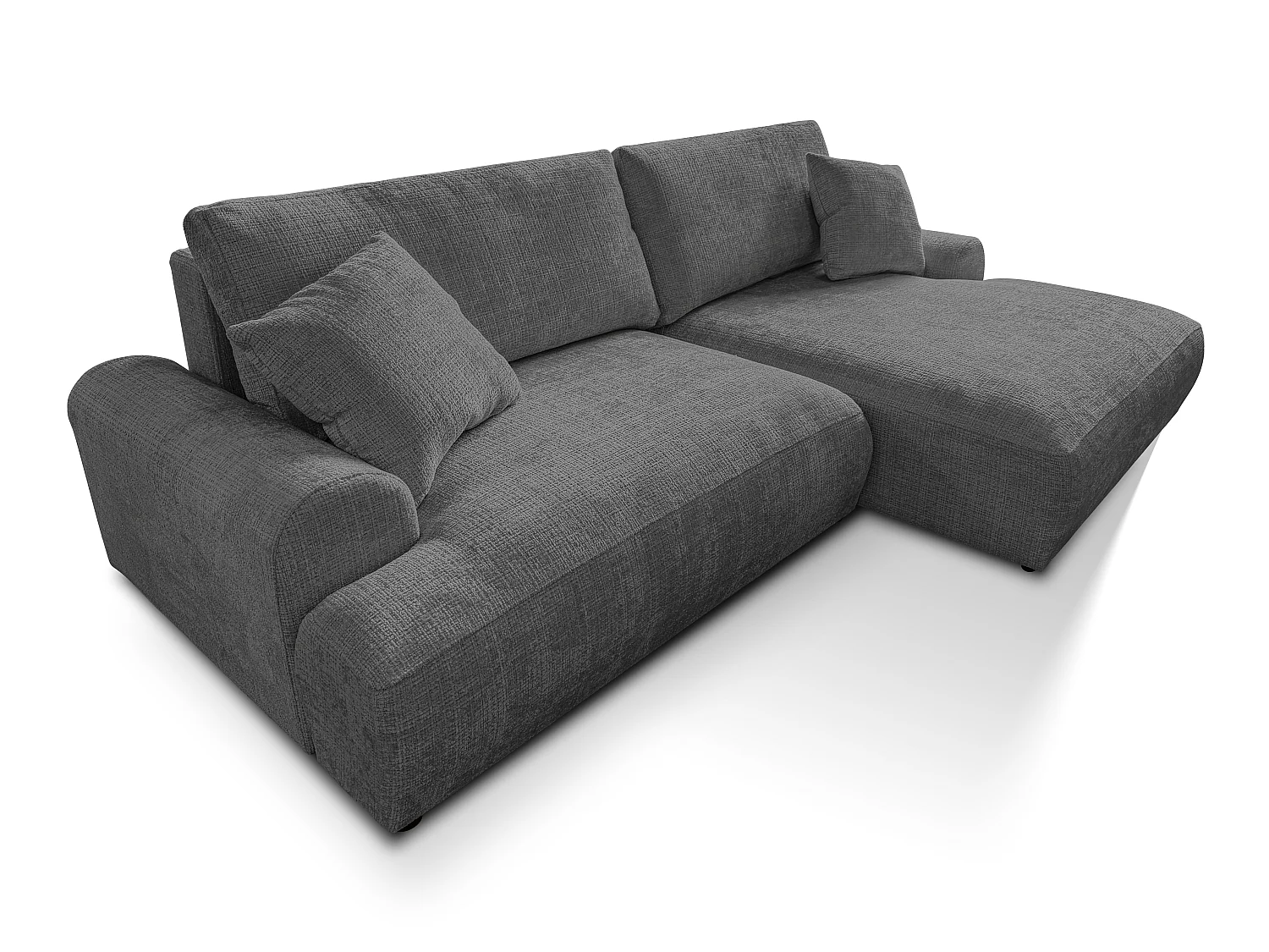 Élégant canapé d’angle avec fonction couchage et coffre de rangement, au style Japandi, en tissu chenille doux MELVANO