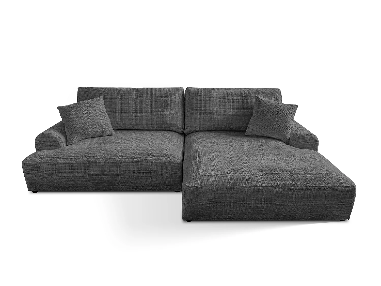 Élégant canapé d’angle avec fonction couchage et coffre de rangement, au style Japandi, en tissu chenille doux MELVANO