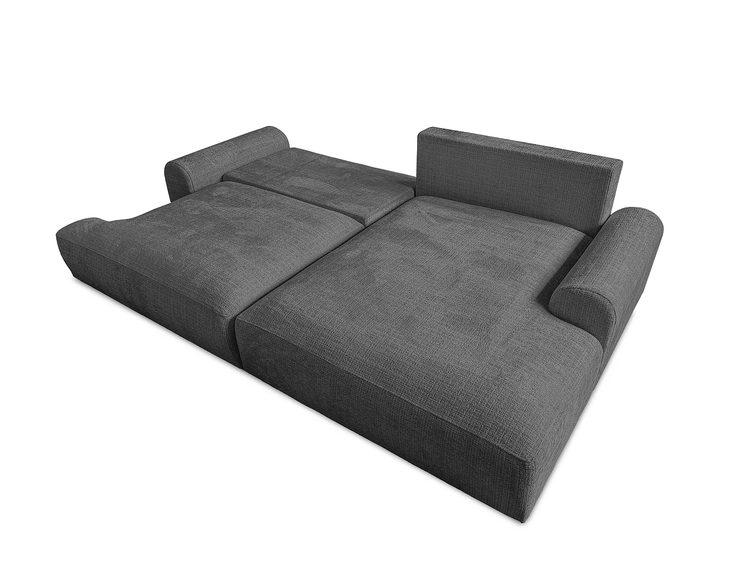 Élégant canapé d’angle avec fonction couchage et coffre de rangement, au style Japandi, en tissu chenille doux MELVANO