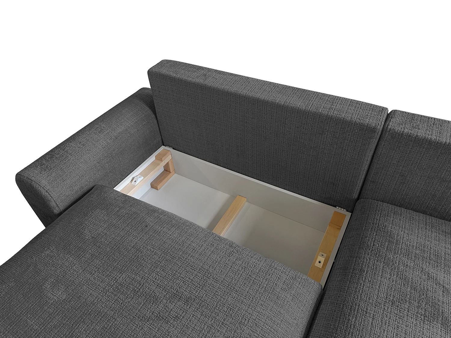Élégant canapé d’angle avec fonction couchage et coffre de rangement, au style Japandi, en tissu chenille doux MELVANO
