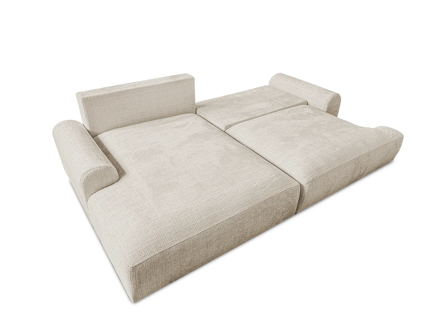 Élégant canapé d’angle avec fonction couchage et coffre de rangement, au style Japandi, en tissu chenille doux MELVANO
