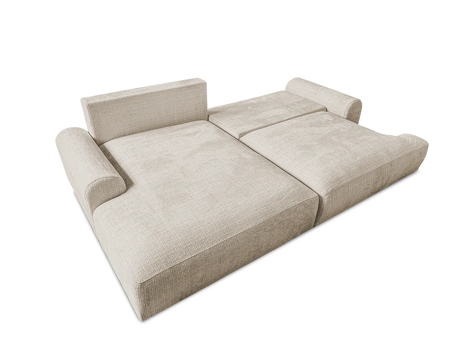 Élégant canapé d’angle avec fonction couchage et coffre de rangement, au style Japandi, en tissu chenille doux MELVANO