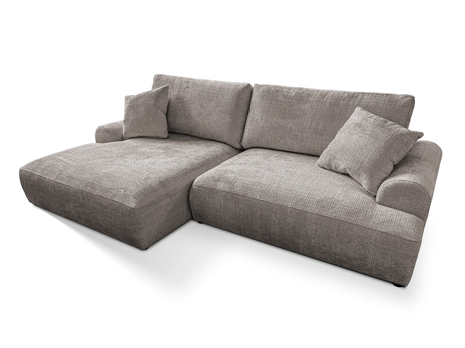 Élégant canapé d’angle avec fonction couchage et coffre de rangement, au style Japandi, en tissu chenille doux MELVANO
