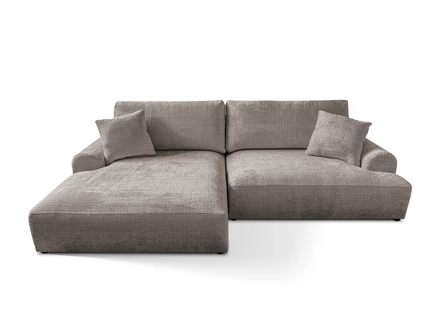 Élégant canapé d’angle avec fonction couchage et coffre de rangement, au style Japandi, en tissu chenille doux MELVANO