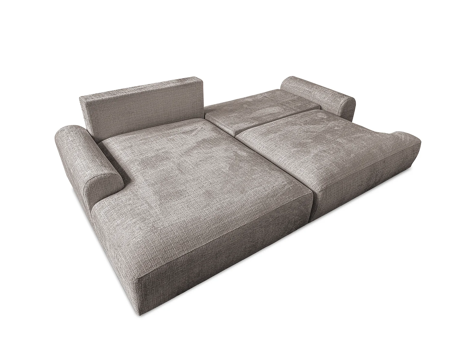Élégant canapé d’angle avec fonction couchage et coffre de rangement, au style Japandi, en tissu chenille doux MELVANO