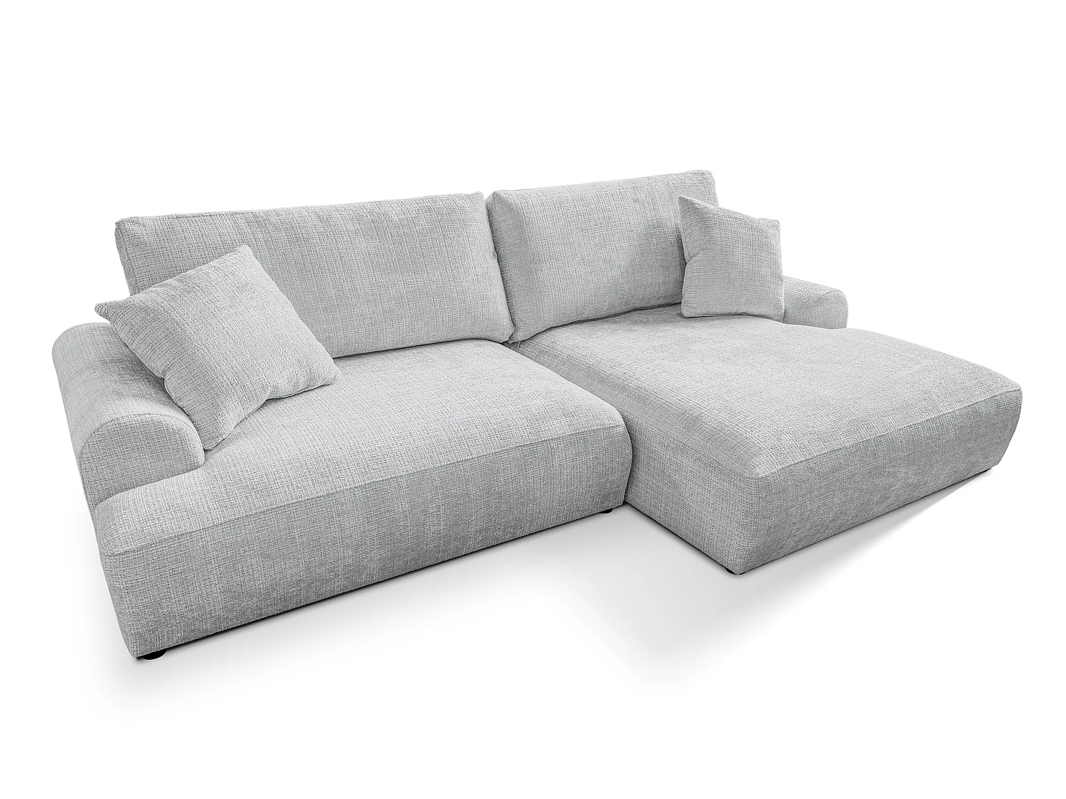 Élégant canapé d’angle avec fonction couchage et coffre de rangement, au style Japandi, en tissu chenille doux MELVANO