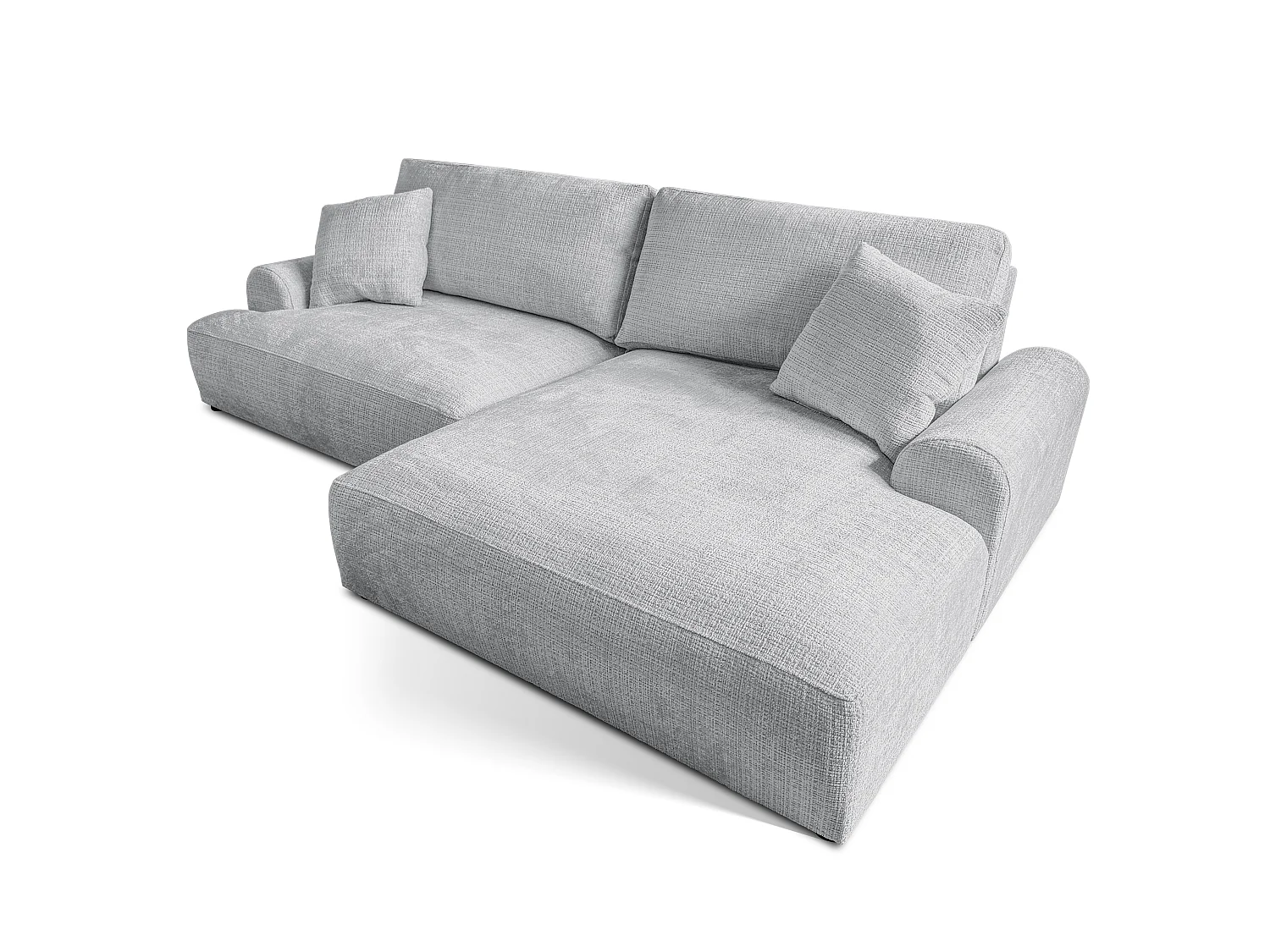 Élégant canapé d’angle avec fonction couchage et coffre de rangement, au style Japandi, en tissu chenille doux MELVANO
