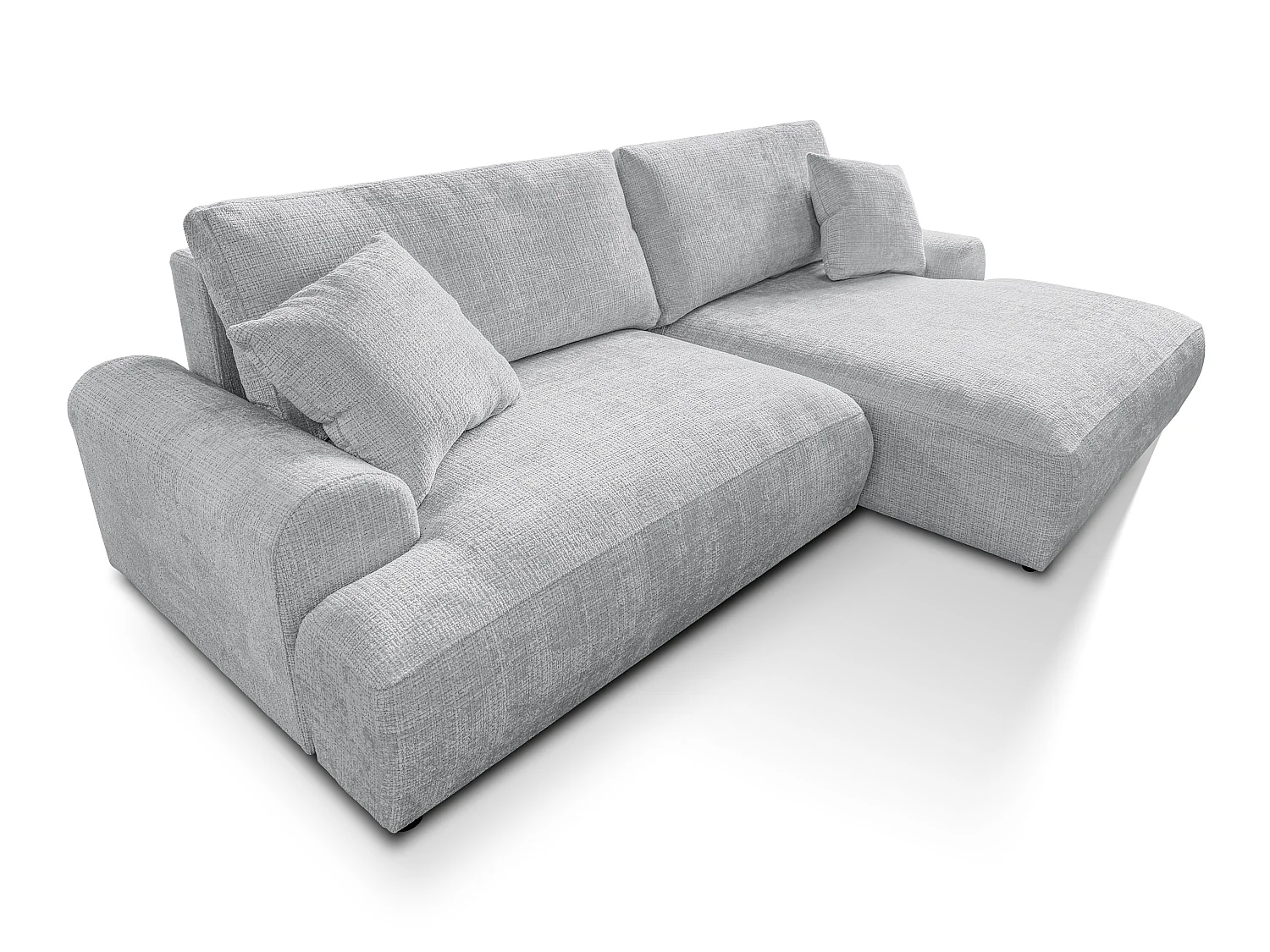 Élégant canapé d’angle avec fonction couchage et coffre de rangement, au style Japandi, en tissu chenille doux MELVANO