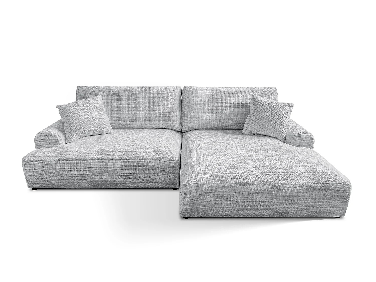 Élégant canapé d’angle avec fonction couchage et coffre de rangement, au style Japandi, en tissu chenille doux MELVANO
