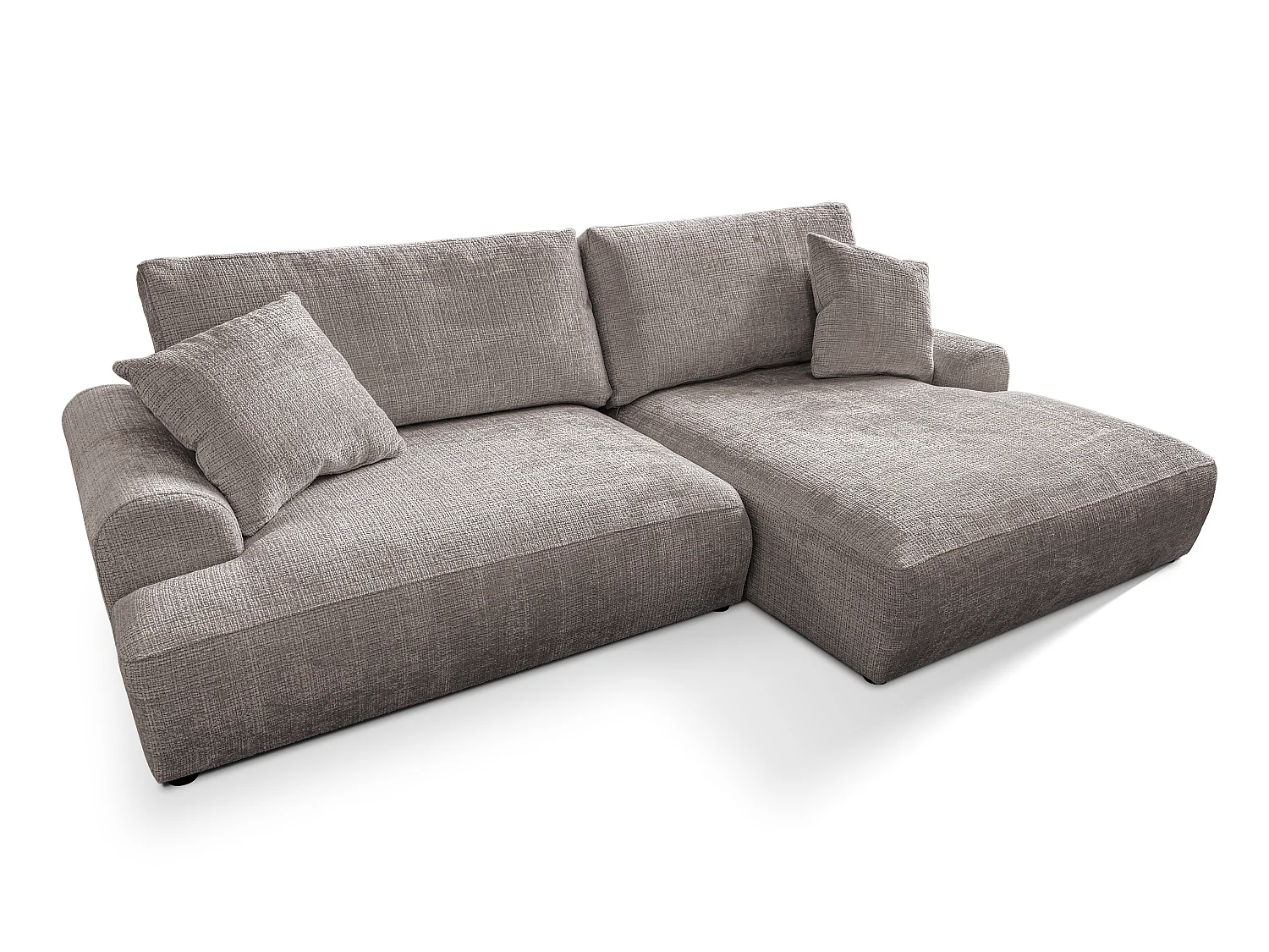 Élégant canapé d’angle avec fonction couchage et coffre de rangement, au style Japandi, en tissu chenille doux MELVANO