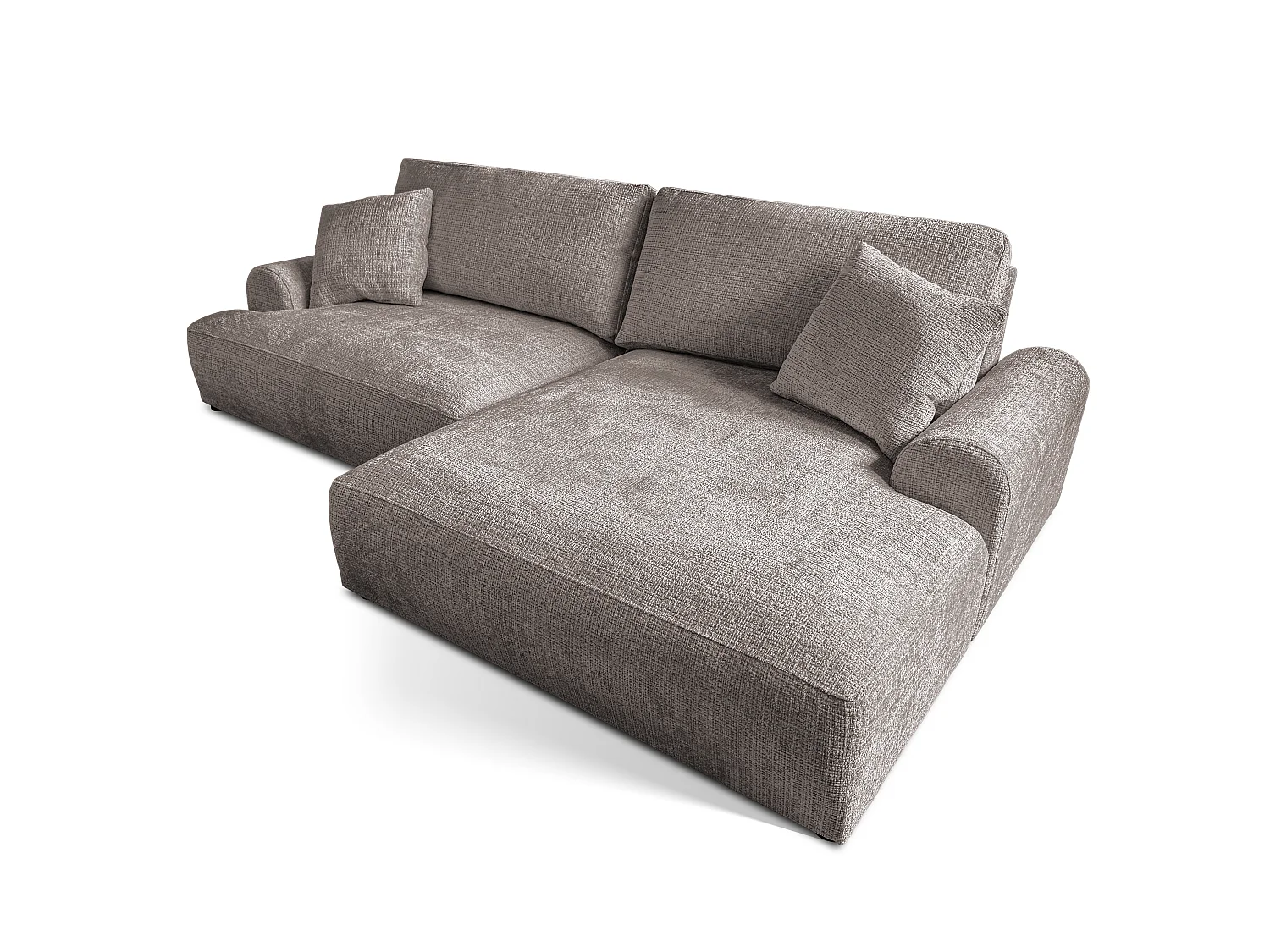 Élégant canapé d’angle avec fonction couchage et coffre de rangement, au style Japandi, en tissu chenille doux MELVANO