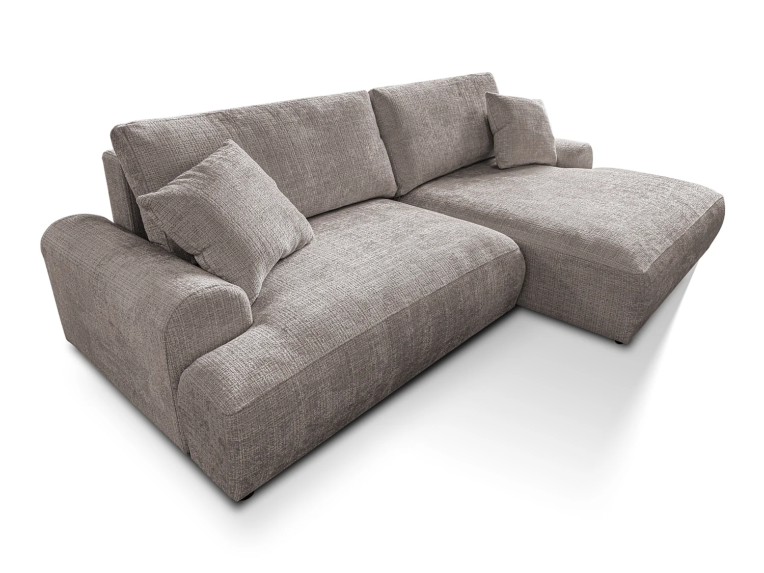 Élégant canapé d’angle avec fonction couchage et coffre de rangement, au style Japandi, en tissu chenille doux MELVANO
