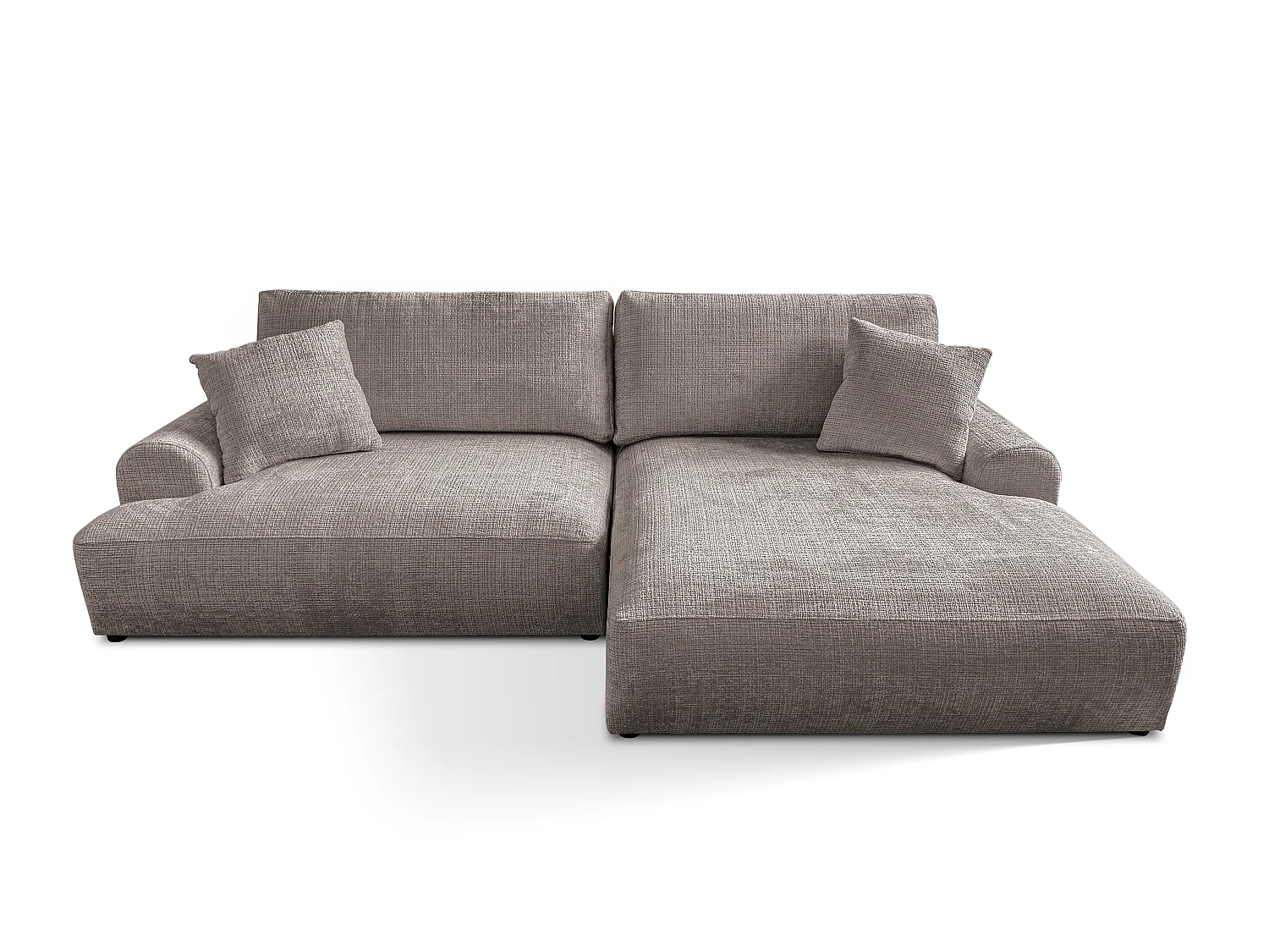 Élégant canapé d’angle avec fonction couchage et coffre de rangement, au style Japandi, en tissu chenille doux MELVANO
