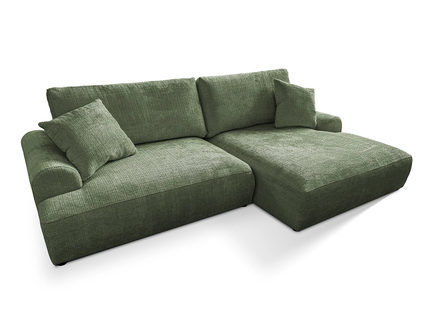 Élégant canapé d’angle avec fonction couchage et coffre de rangement, au style Japandi, en tissu chenille doux MELVANO