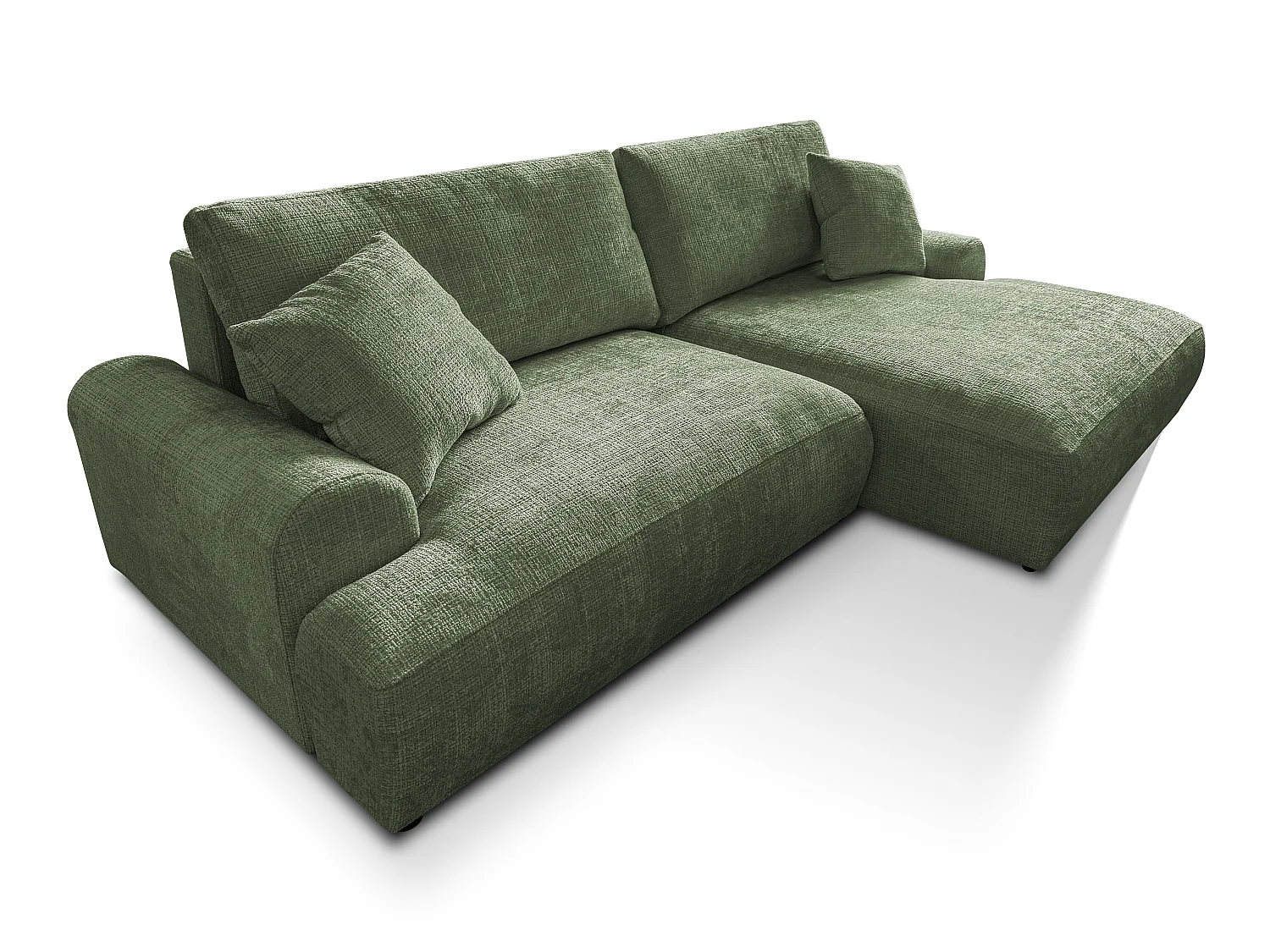 Élégant canapé d’angle avec fonction couchage et coffre de rangement, au style Japandi, en tissu chenille doux MELVANO
