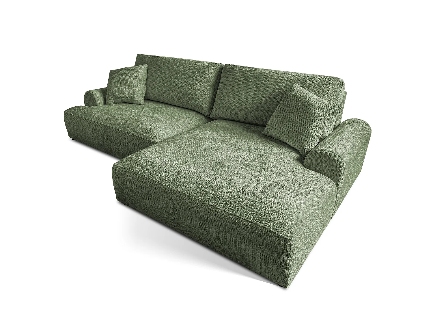 Élégant canapé d’angle avec fonction couchage et coffre de rangement, au style Japandi, en tissu chenille doux MELVANO
