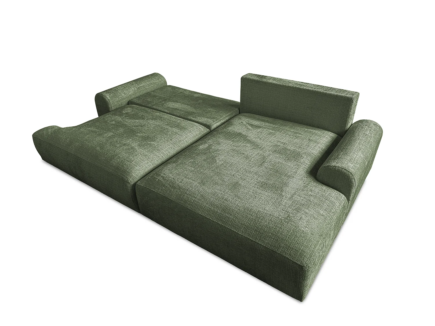 Élégant canapé d’angle avec fonction couchage et coffre de rangement, au style Japandi, en tissu chenille doux MELVANO