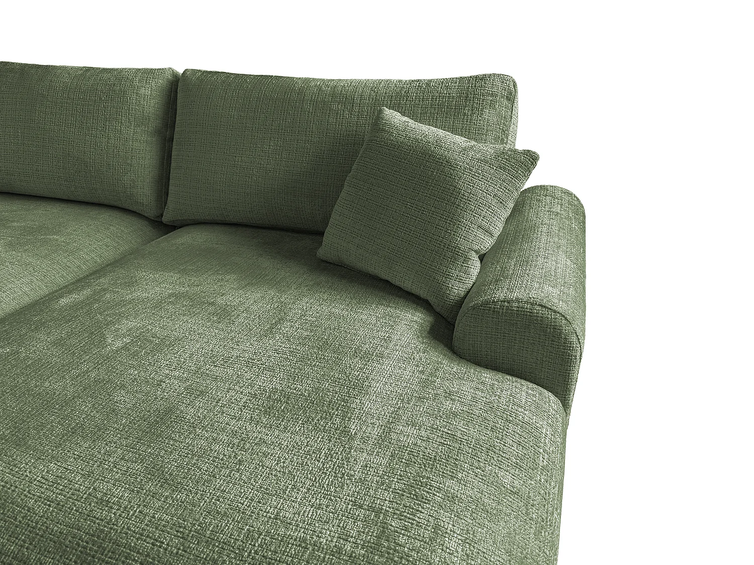 Élégant canapé d’angle avec fonction couchage et coffre de rangement, au style Japandi, en tissu chenille doux MELVANO