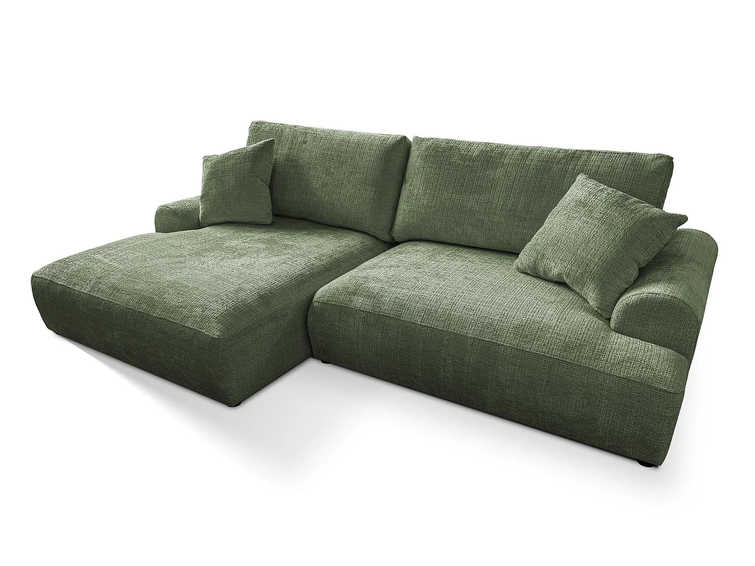 Élégant canapé d’angle avec fonction couchage et coffre de rangement, au style Japandi, en tissu chenille doux MELVANO