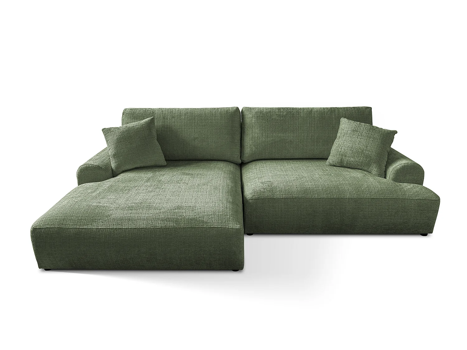 Élégant canapé d’angle avec fonction couchage et coffre de rangement, au style Japandi, en tissu chenille doux MELVANO