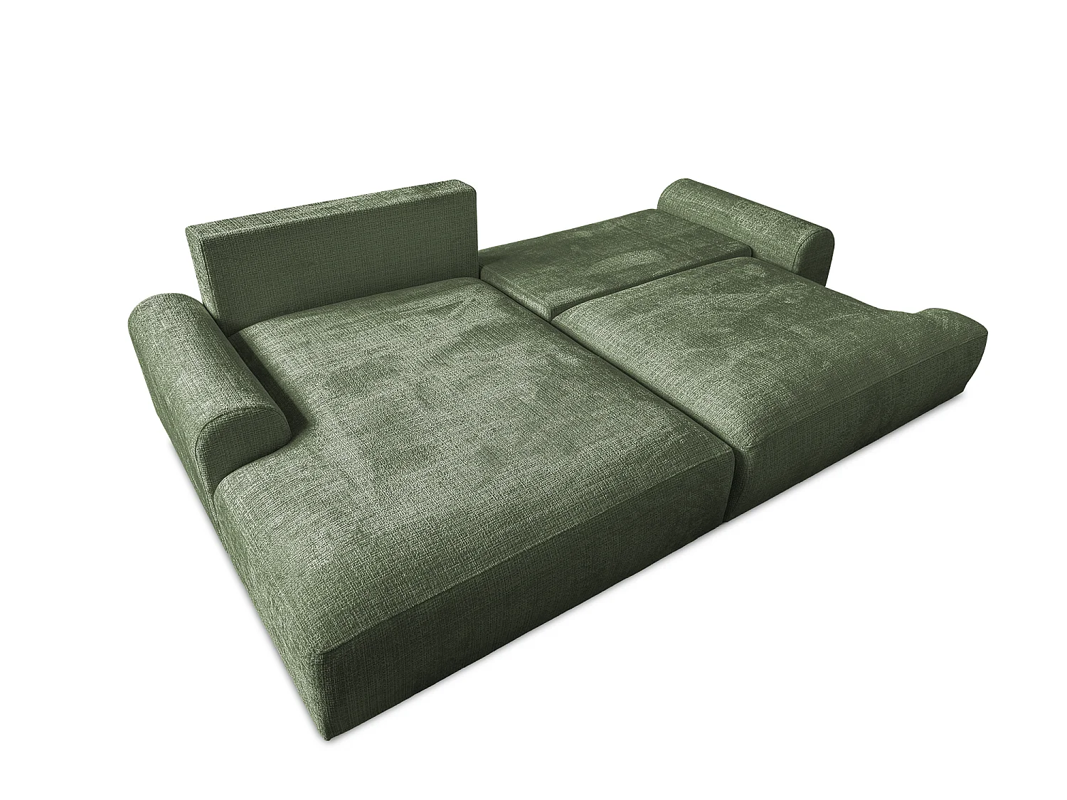 Élégant canapé d’angle avec fonction couchage et coffre de rangement, au style Japandi, en tissu chenille doux MELVANO