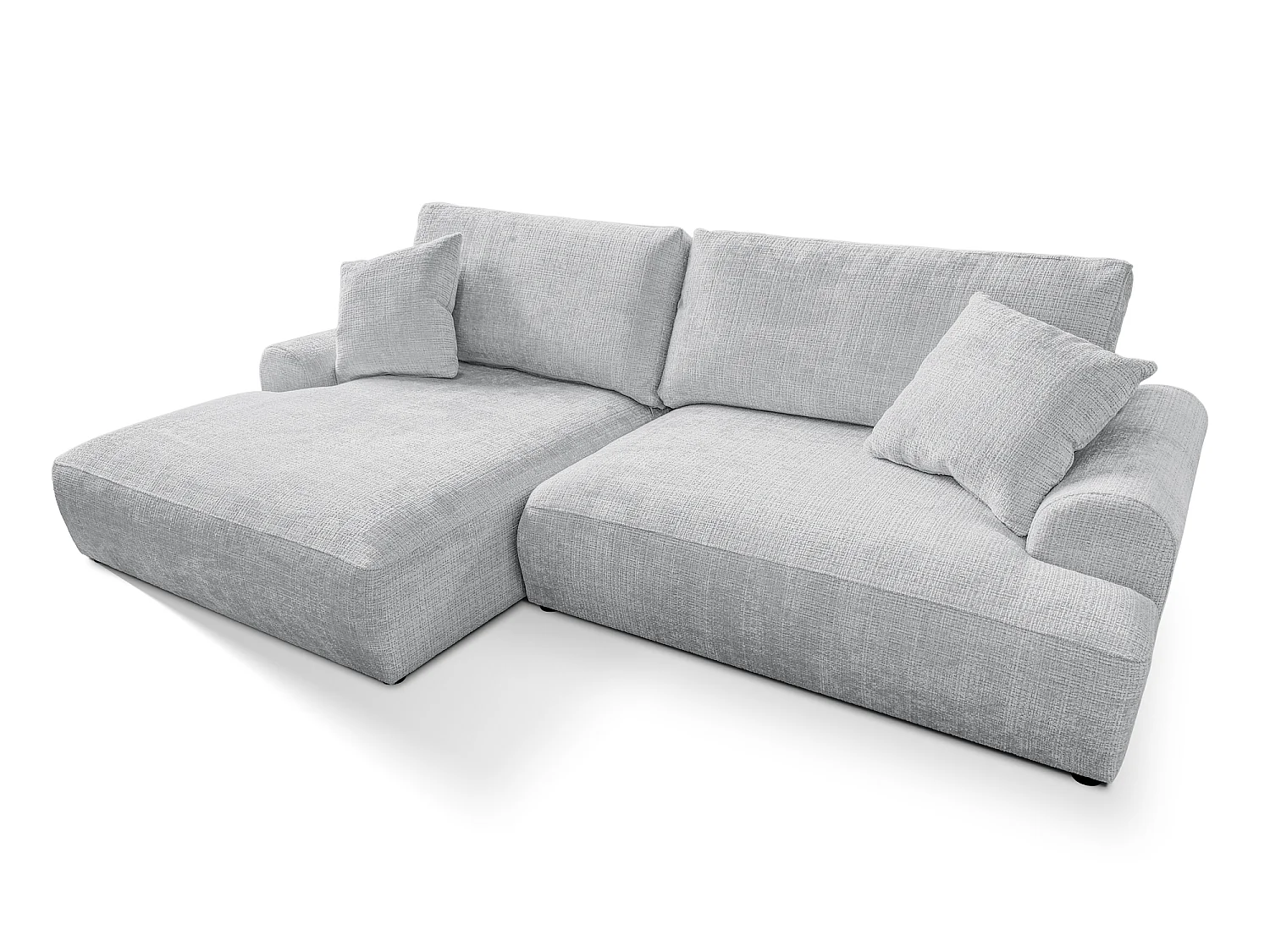 Élégant canapé d’angle avec fonction couchage et coffre de rangement, au style Japandi, en tissu chenille doux MELVANO