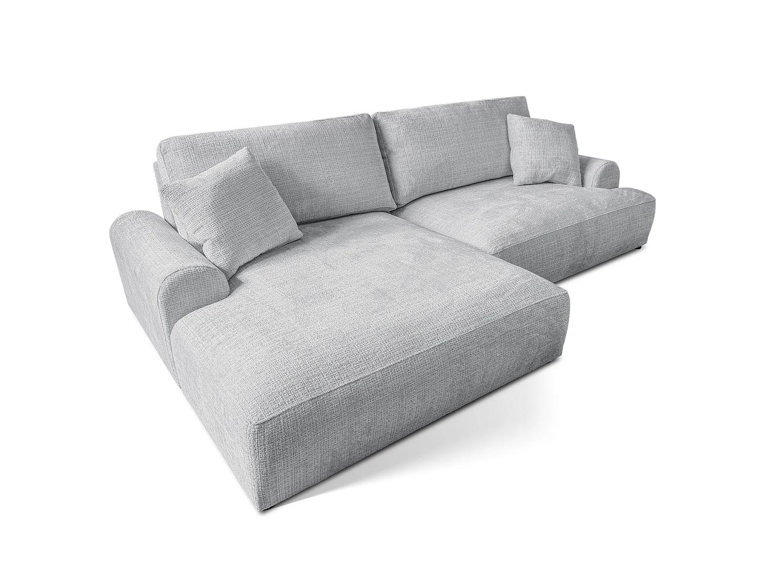 Élégant canapé d’angle avec fonction couchage et coffre de rangement, au style Japandi, en tissu chenille doux MELVANO