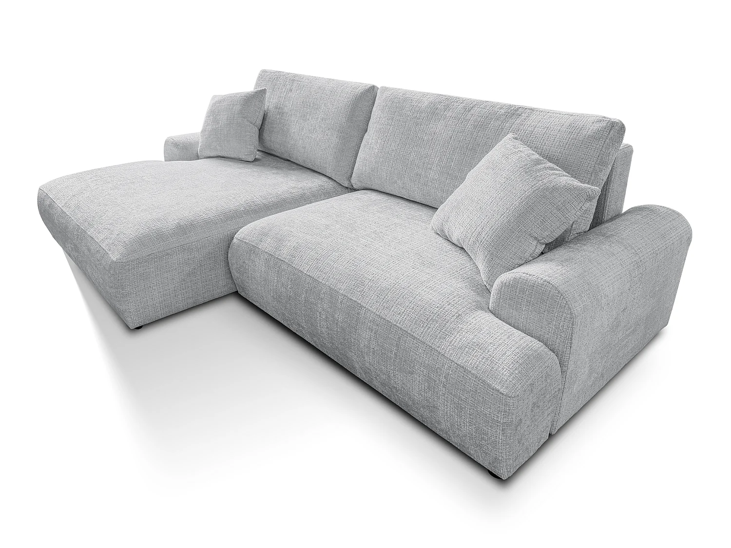 Élégant canapé d’angle avec fonction couchage et coffre de rangement, au style Japandi, en tissu chenille doux MELVANO