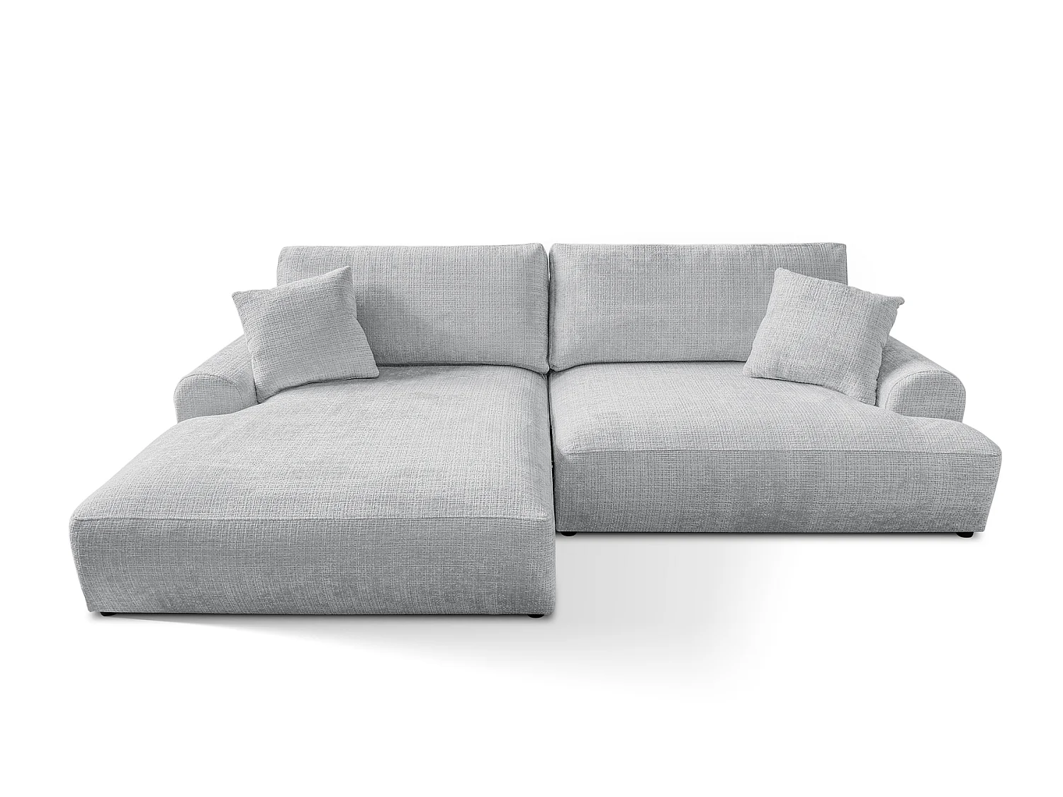 Élégant canapé d’angle avec fonction couchage et coffre de rangement, au style Japandi, en tissu chenille doux MELVANO