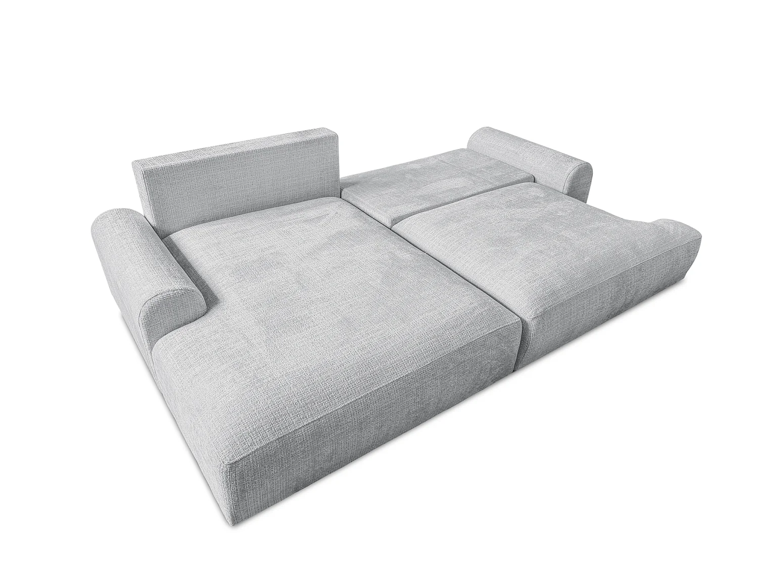 Élégant canapé d’angle avec fonction couchage et coffre de rangement, au style Japandi, en tissu chenille doux MELVANO