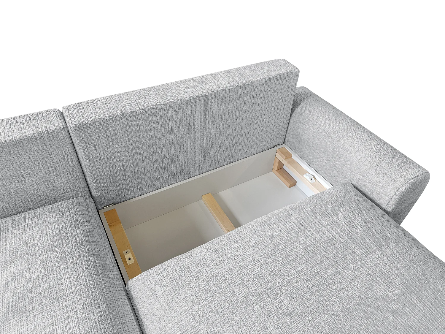 Élégant canapé d’angle avec fonction couchage et coffre de rangement, au style Japandi, en tissu chenille doux MELVANO