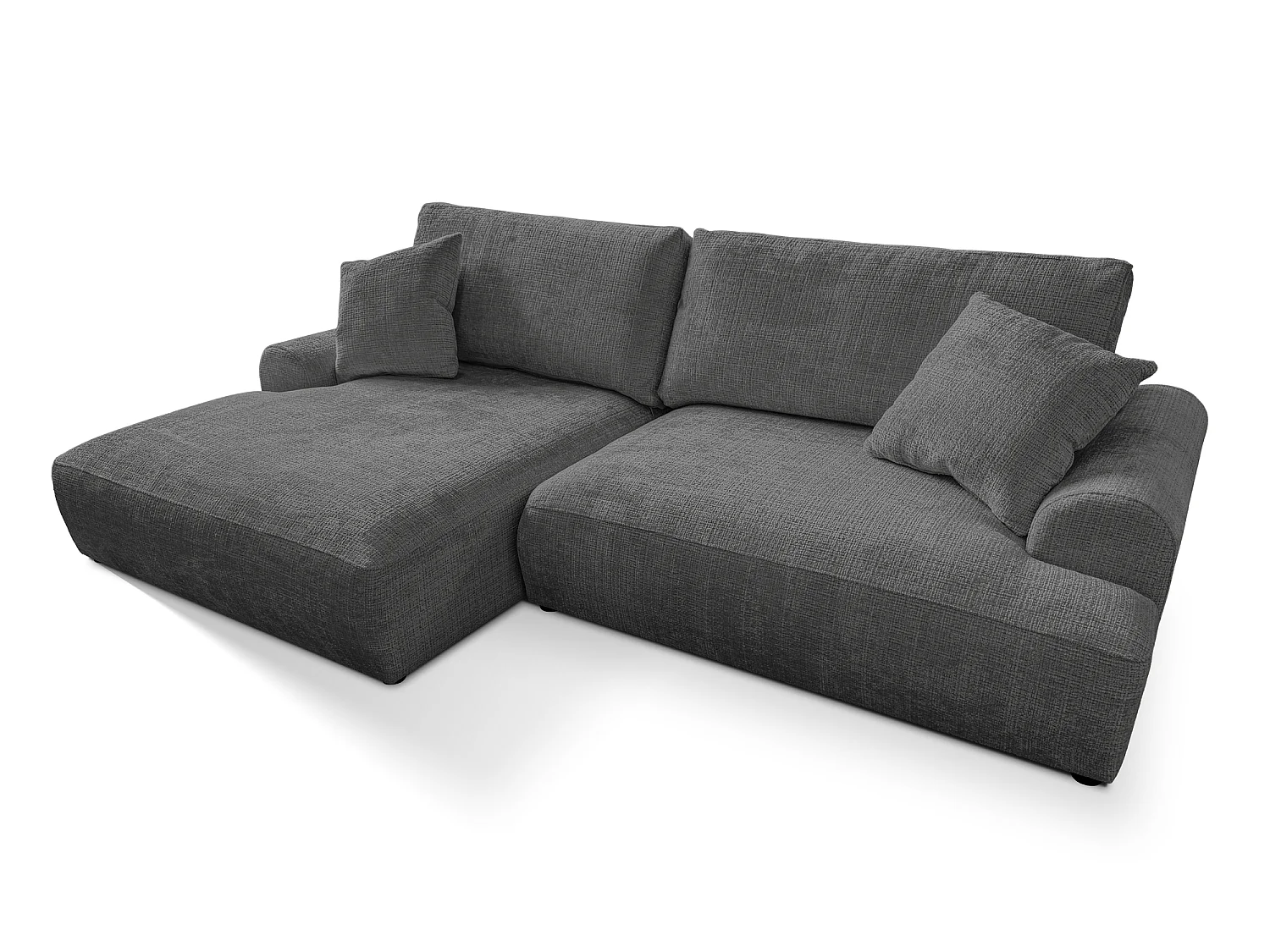 Élégant canapé d’angle avec fonction couchage et coffre de rangement, au style Japandi, en tissu chenille doux MELVANO