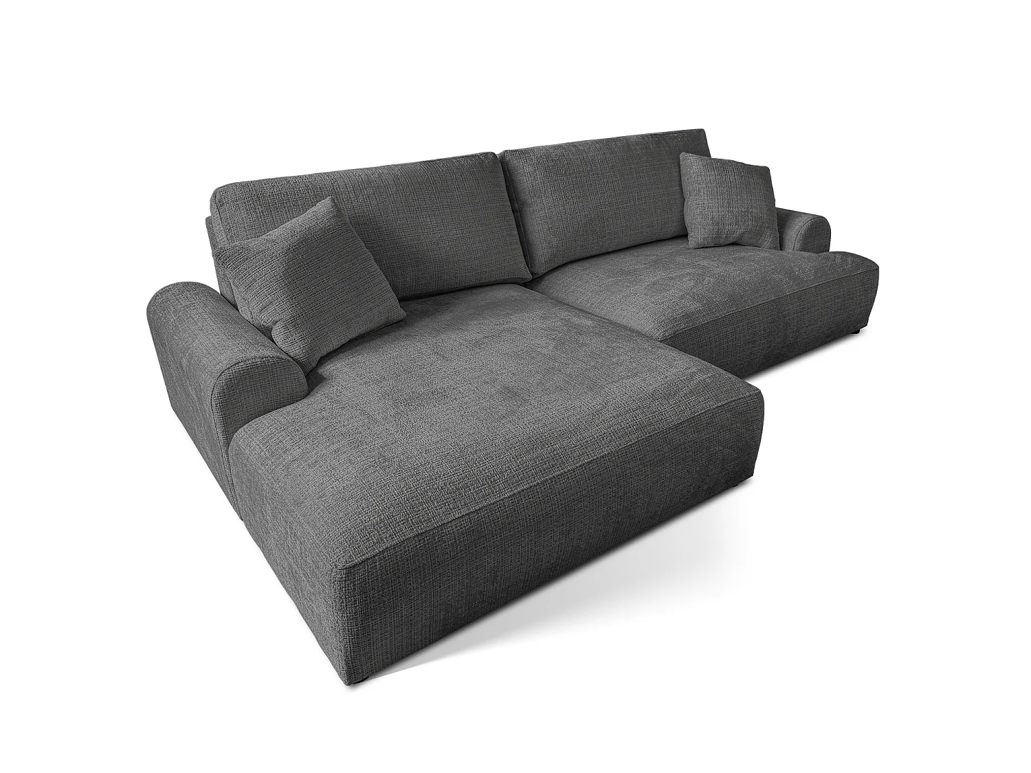Élégant canapé d’angle avec fonction couchage et coffre de rangement, au style Japandi, en tissu chenille doux MELVANO