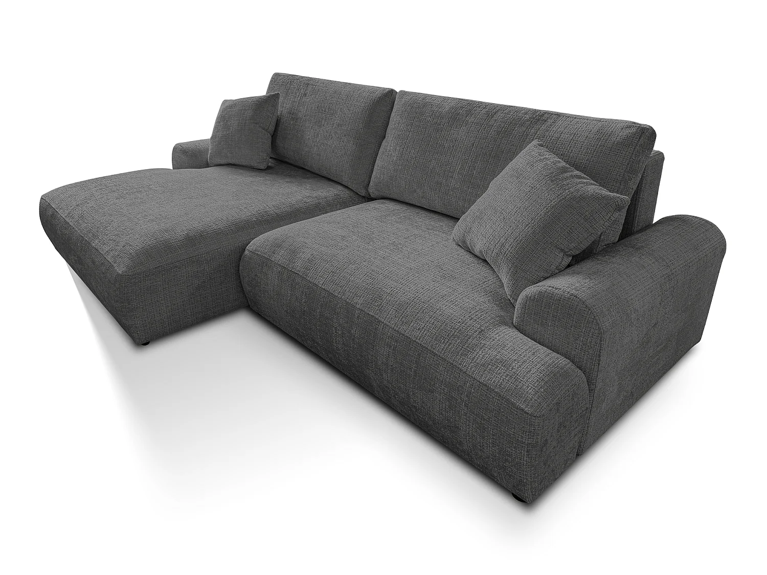 Élégant canapé d’angle avec fonction couchage et coffre de rangement, au style Japandi, en tissu chenille doux MELVANO