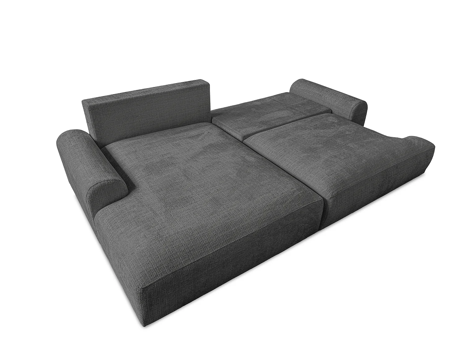 Élégant canapé d’angle avec fonction couchage et coffre de rangement, au style Japandi, en tissu chenille doux MELVANO